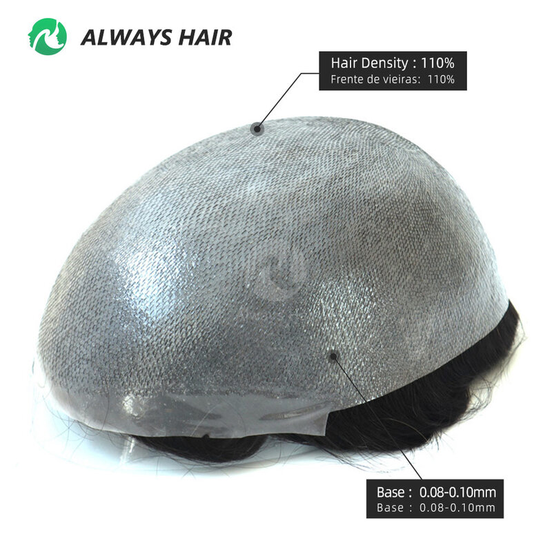 OS21-tupé indetectable para hombre, sistema de reemplazo de pelo de piel Superfina con bucle en V, peluca de línea de pelo Natural para hombre