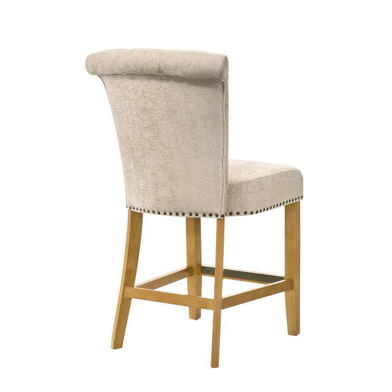 HOMLUX-Auggie Cream Fabric Counter Height Chair with Nailhead Trim