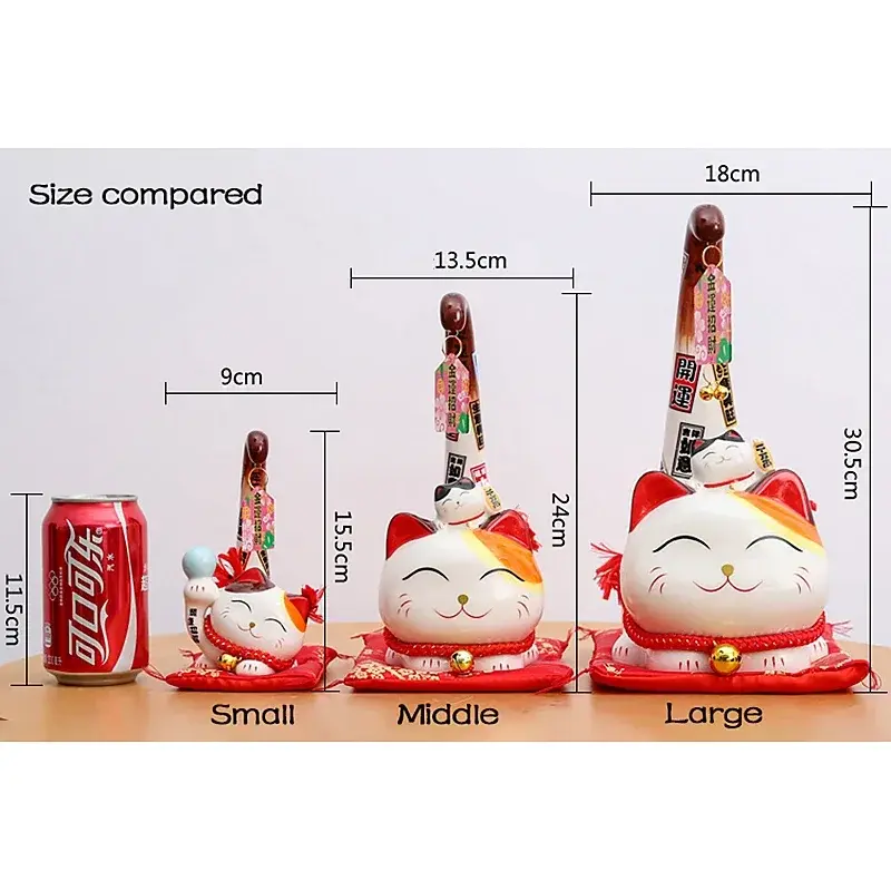 1pc Japanese Style Maneki Neko Ceramic Lucky Cat Cartoon Long Tail Cat Statue Feng Shui Business Ornament Home Decoration