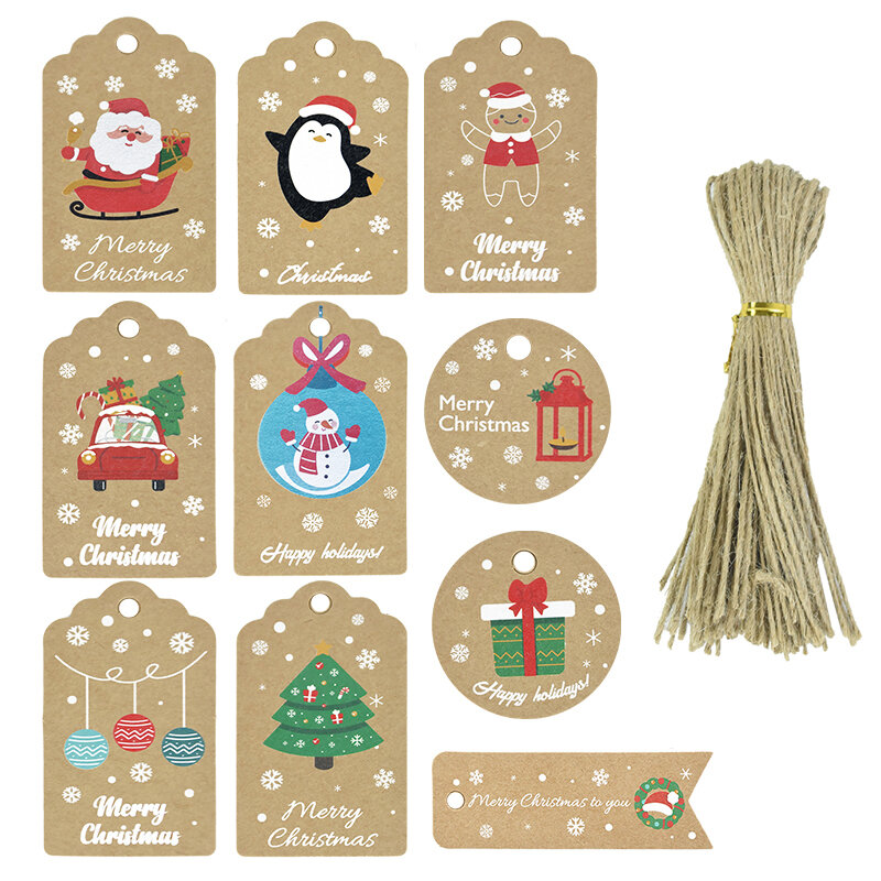 Etiquetas de papel Kraft de Feliz Navidad, 50 piezas, tarjeta de Navidad DIY, etiquetas colgantes para envolver regalos, decoración de fiesta de Navidad, Año Nuevo