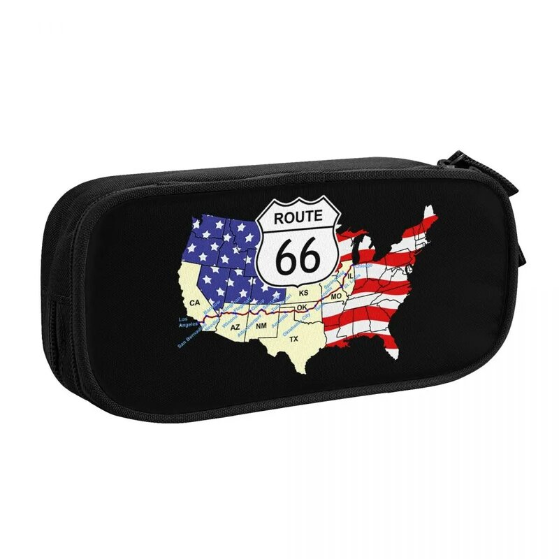 Estuches de lápices personalizados Route 66 para niños y niñas, gran capacidad, bolsa de lápices de carretera de América, Escuela de estudiantes