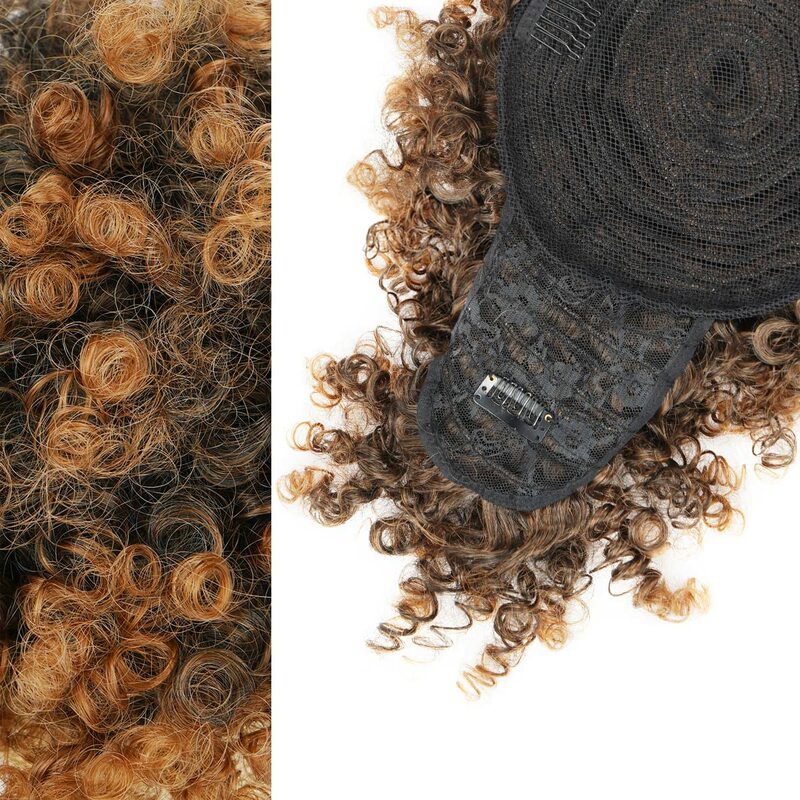 Cola de Caballo Afro Puff con cordón y flequillo, pelo de piña Updo para mujeres negras, moño de cola de caballo corto y rizado (1B)