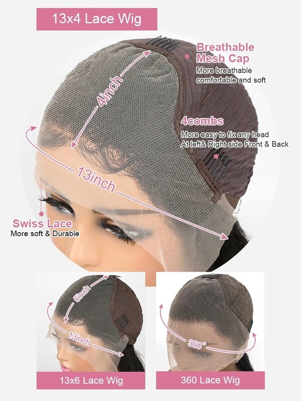 300% High Density HD Lace Frontal Wig 13x6 Human Hair Brazilian 13x4 Straight 250 Density Human Hair Wigs For Women Preplucked