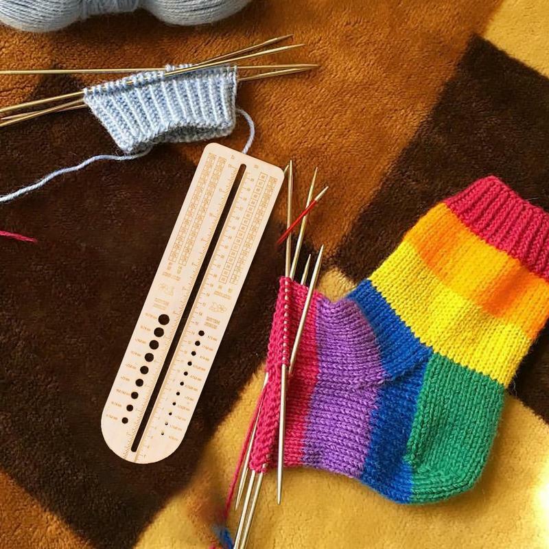 Knitting Needle Gauge Circle Template Ruler Crochet Size Measuring Ruler Knitting Tools Wooden Sock Stoppers Wooden Sock Ruler