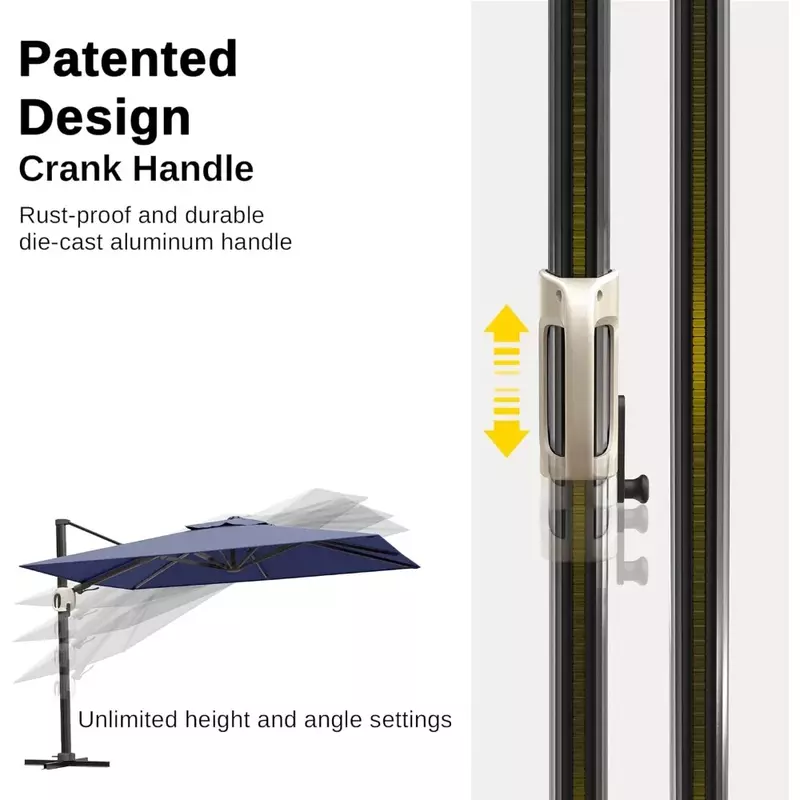 Offset Cantilever Pátio Guarda-chuva, Windproof e resistente a UV, Guarda-chuvas, Rotação 360 °