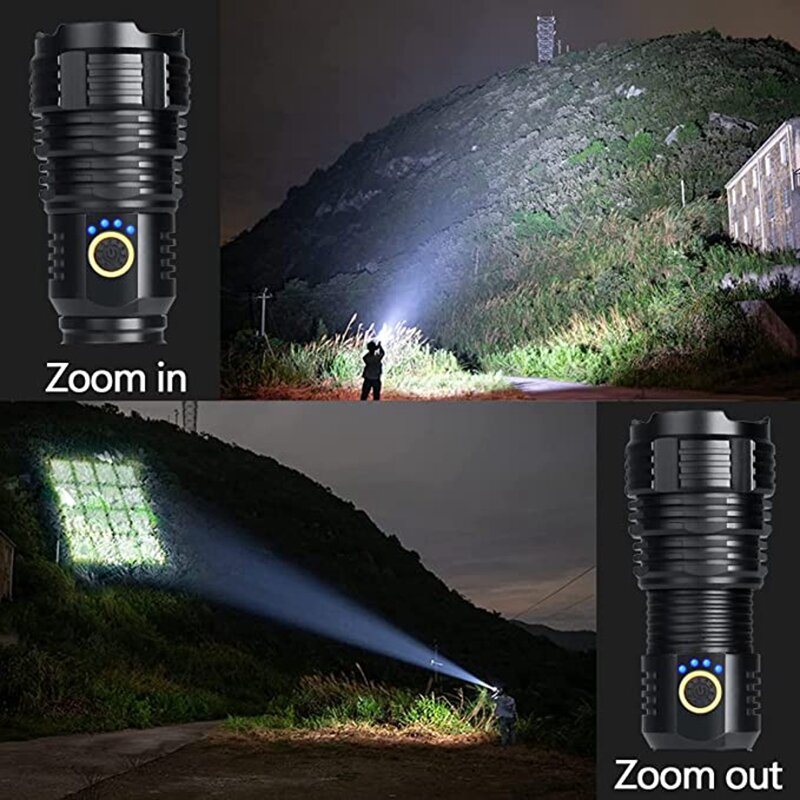 Lampe de poche zoomable super lumineuse, 5 modes, lumens élevés, camping, urgences