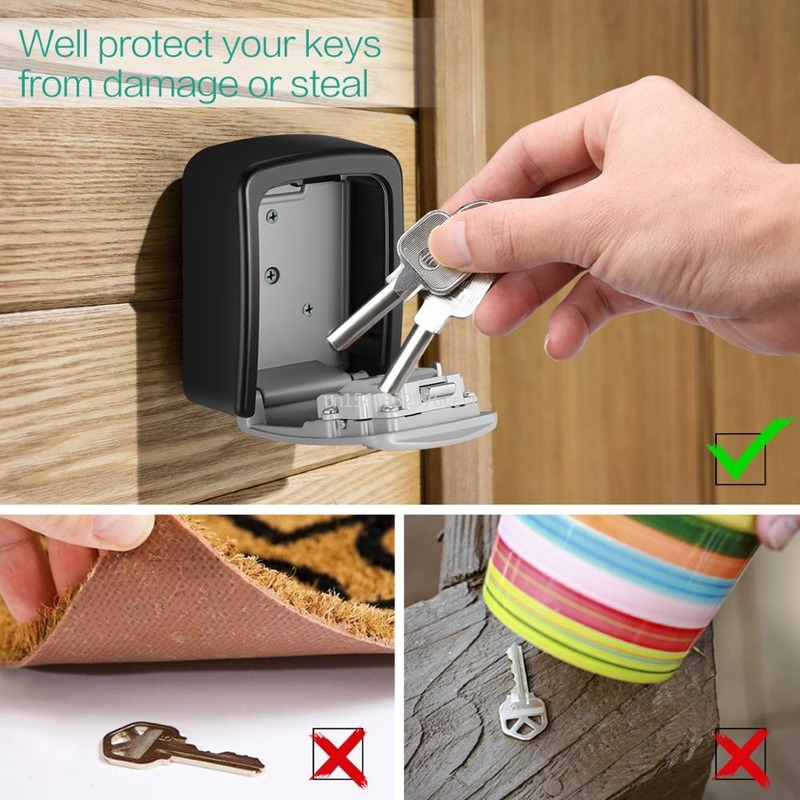 Key Lock Box Wall Mounted Zinc Alloy Key Safe Weatherproof 4 Bit Combination Key Storage Security Lock Box Indoor Outdoor Safe