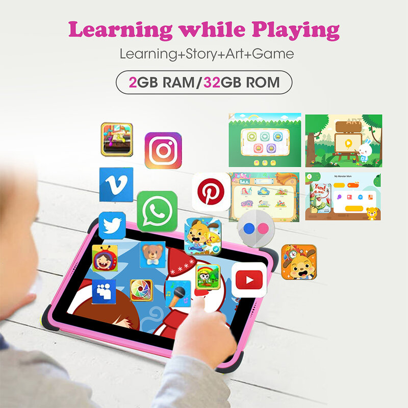 Weelikeit 7 ''Tablet dla dzieci Android 11.0 1024X600 IPS Tablet dla dzieci do nauki 2GB 32GB czterordzeniowy dla dzieci kontrola rodziców APP