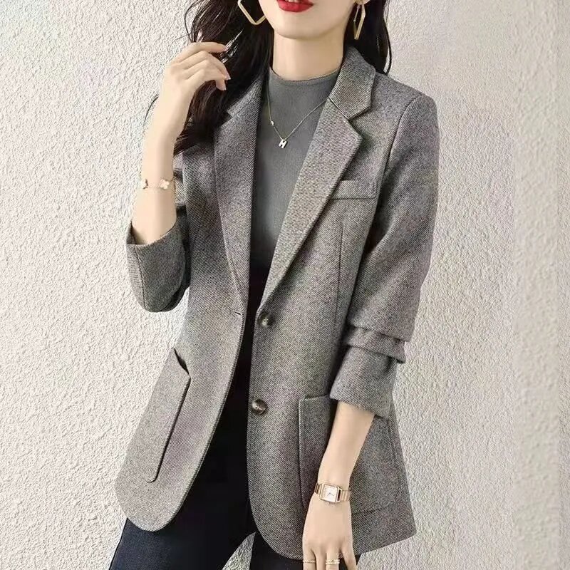 Damski płaszcz żakiet 2024 jesienny nowy koreańskie Casual bluza z długim rękawem płaszcz elegancki wąski damski garnitur jednorzędowy odzież wierzchnia