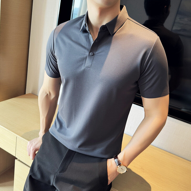 Camisa polo de manga curta para homens, top de manga curta, com fivela magnética, alta qualidade, waffle, sem costura, para golfe, verão