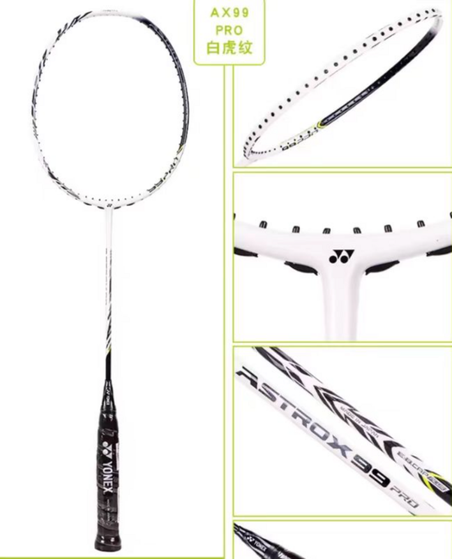 Yonex raket Badminton AX99 Pro, raket Badminton profesional serangan serat karbon, merah putih, senar 4U