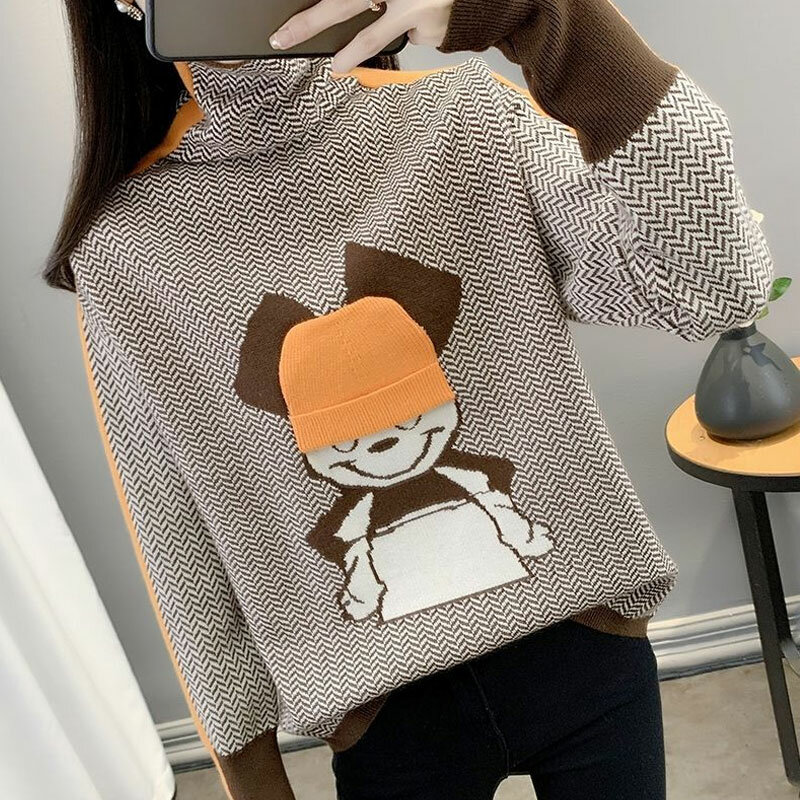 Streetwear Cartoon Korean Contrasting Colors Spliced Zigzag Sweaters Three-dimensional Decoration Autumn Winter Knitted Jumpers