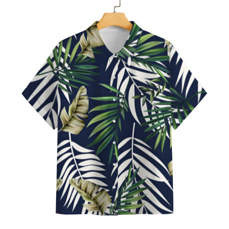 Camisa havaiana de manga curta masculina, estampa floral, tops de festa, roupas extragrandes, blusa de lapela Harajuku