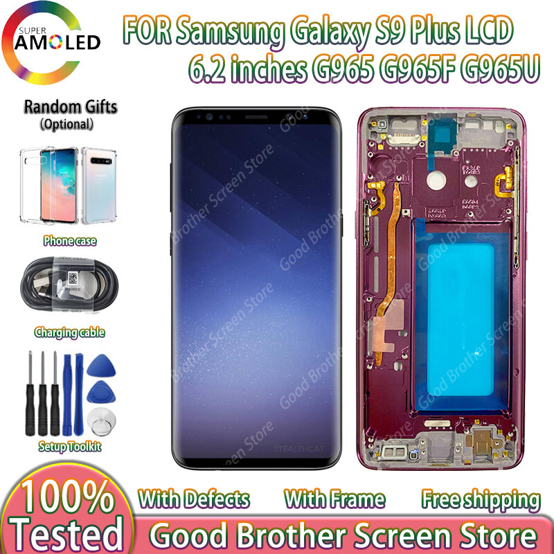 Samsung Galaxy s9 plus,g965,g965f,100%,s9用のオリジナルのSM-G965F LCDタッチスクリーン,スペアパーツ