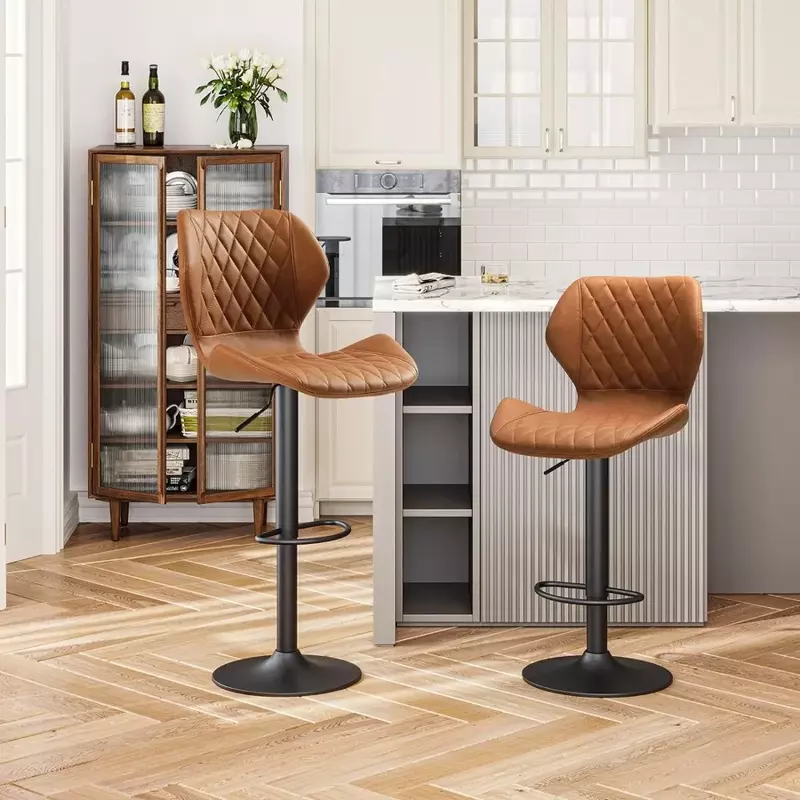Bar stools Set of 4 Brown Leather Bar Stools, Adjustable Counter Height Barstools for Kitchen Island,Breakfast Swivel Bar Chairs