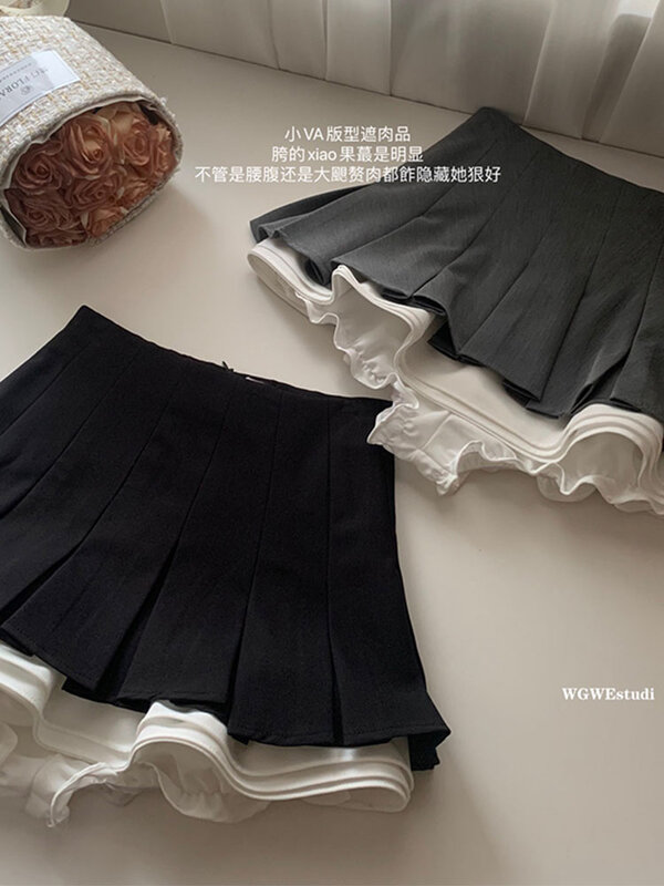 Japońska zaawansowana moda spódnica o linii a kobiety seksowna szczupła, cienka, wysoka talia, Mini plisowana spódnica lato 2000s słodka styl Mori Girl