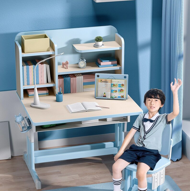 Praca domowa na biurku dla dzieci do nauki i pisania, regulowane biurko, biurko, zestaw krzeseł, do użytku domowego