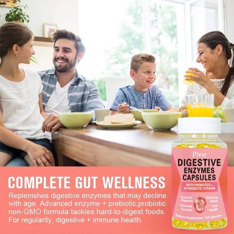 Digestive Enzymes Capsules Beneficial Bacteria Immune System & Healthy Digestive, Gas & Bloating Relief for Women & Men