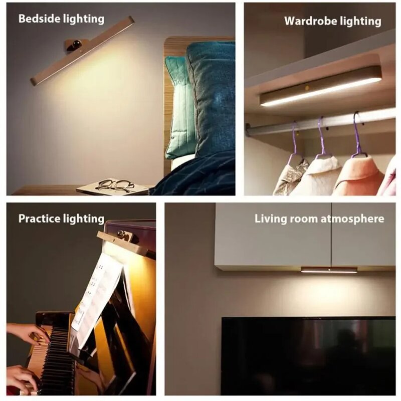 나무 LED 야간 조명 거울 전면 필 라이트, 휴대용 충전식 마그네틱 벽 램프, 침실 침대 옆 램프 터치 스위치
