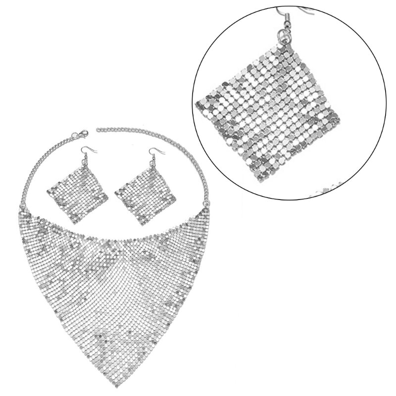 Collier triangulaire accrocheur pour écharpe fête en boîte nuit avec boucle d'oreille à