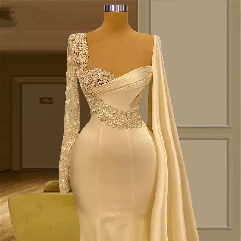 Элегантное свадебное платье-русалка, блестящее платье с рукавами, аппликацией и кружевом в пол, женское официальное платье с блестками для невесты