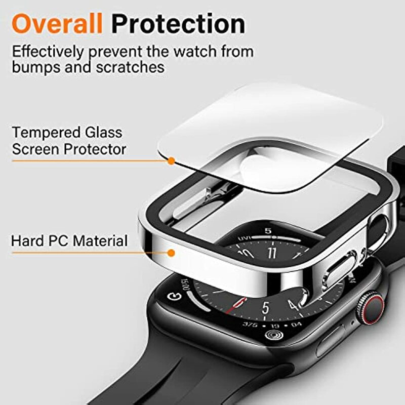 กระจกนิรภัยเคสสำหรับ Apple Watch ป้องกันหน้าจอ7 8 9 45มม. 41มม. + อุปกรณ์เสริมสำหรับ iWatch 5 SE 6 44มม. 40มม.