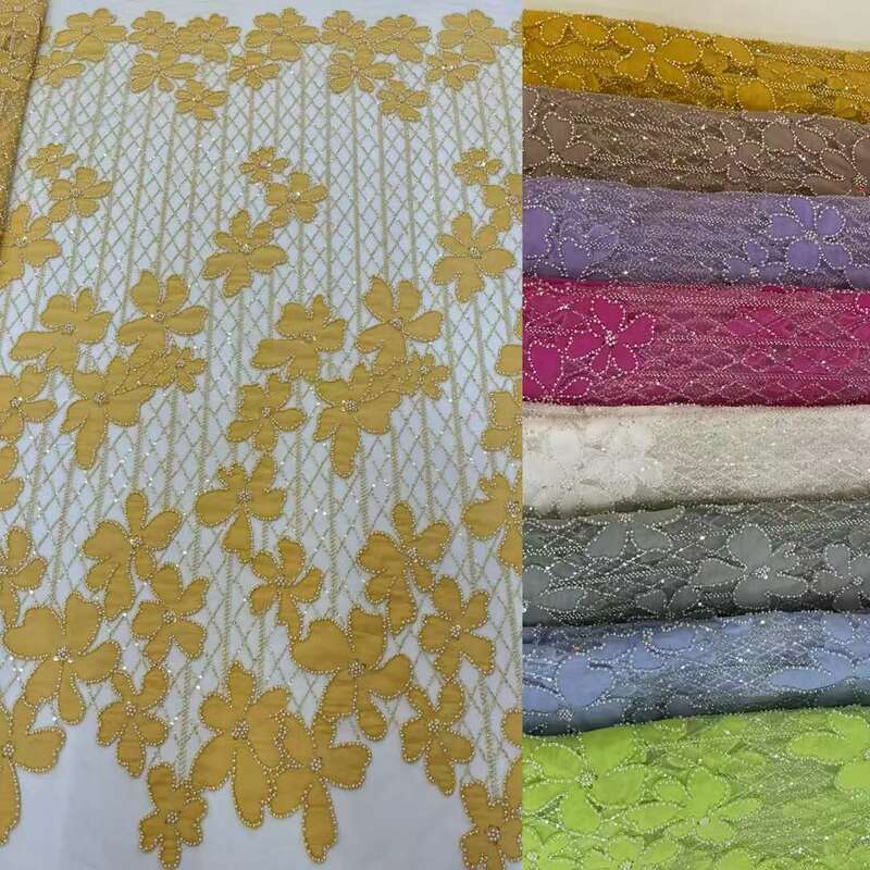 2024 Fashion Elegant French Mesh Embroidery Beaded Lace Fabric With Sequins African Nigerian Fabric For Wedding Dress
