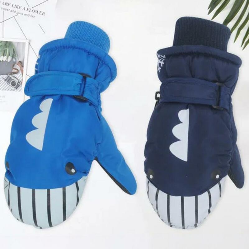 Winter Gloves 1 Pair Popular Knitting Cuffs Full Cover  Winter Waterproof Cartoon Shark Shape Skiing Mittens Daily Wear