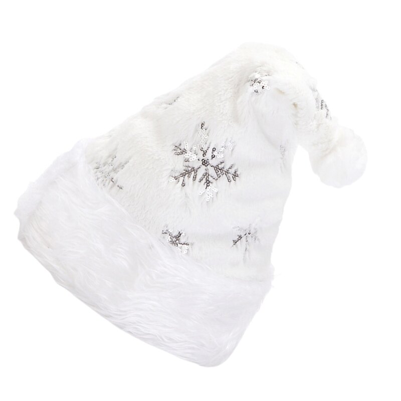 14’’ Christmas Costume White Plush Snowflake Xmas Santa Hat Festive Holiday Hat for Family Activity Gathering