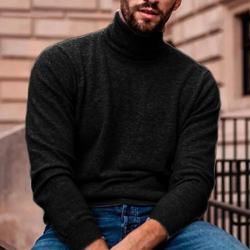 Jesienno-zimowy męski solidny kolor sweter pulower na szyję z długim rękawem dzianinowa bluzka męski dopasowany podstawowy podkoszulek