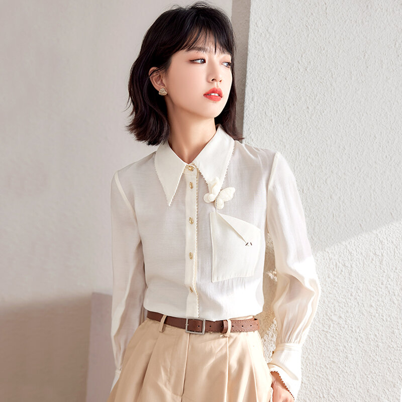 Blusa feminina branca 2022 tendência mangas compridas camisas de moda blusas para mujer vintage elegante e jovem mulher blusas cardigans