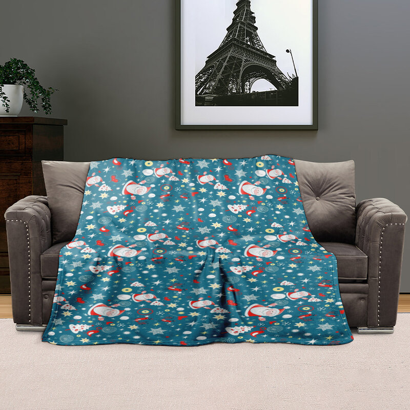 ผ้าห่มผ้าสักหลาดพิมพ์ลายสำหรับวันหยุดเทศกาลคริสต์มาสผ้ากำมะหยี่หรูหราและนุ่มสบาย