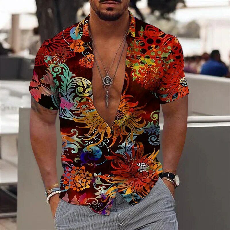 Camisa de manga corta para hombre, top informal con estampado HD, cómodo y suave, talla grande, 2023