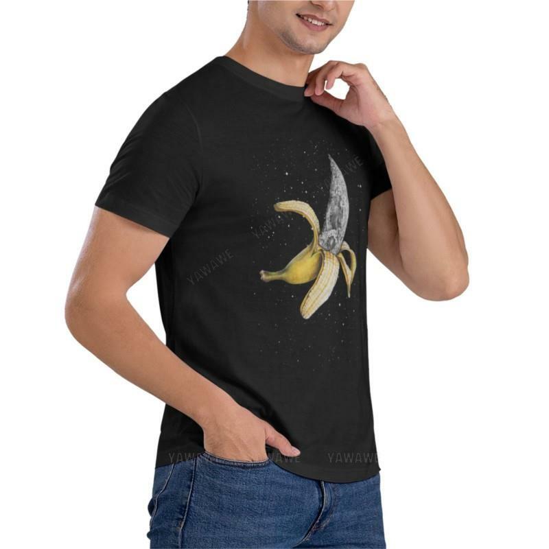 Camiseta de algodão para homens, com design lua e banana T-shirt clássico do anime para homens, roupas, marca, Tees