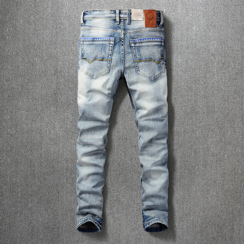Newly Fashion Designer Men Jeans Retro Blue Stretch Slim Fit Ripped Jeans Men Trousers Italian Style Vintage Denim Pants Hombre