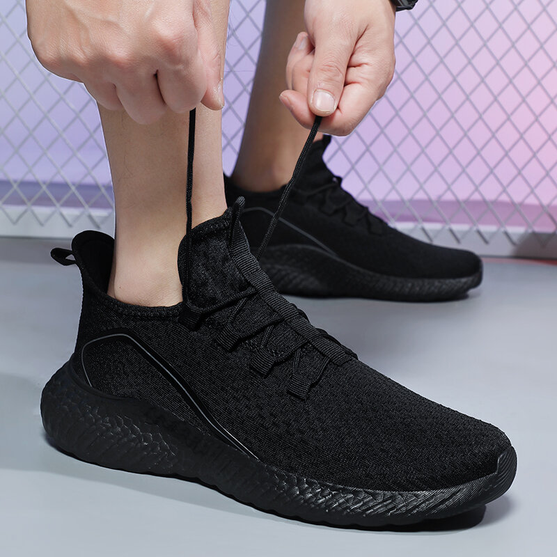 Ice silk mesh esportes sapatos masculinos grandes preto e branco manga pés respirável, anti-derrapante e desgastar sapatos casuais masculinos