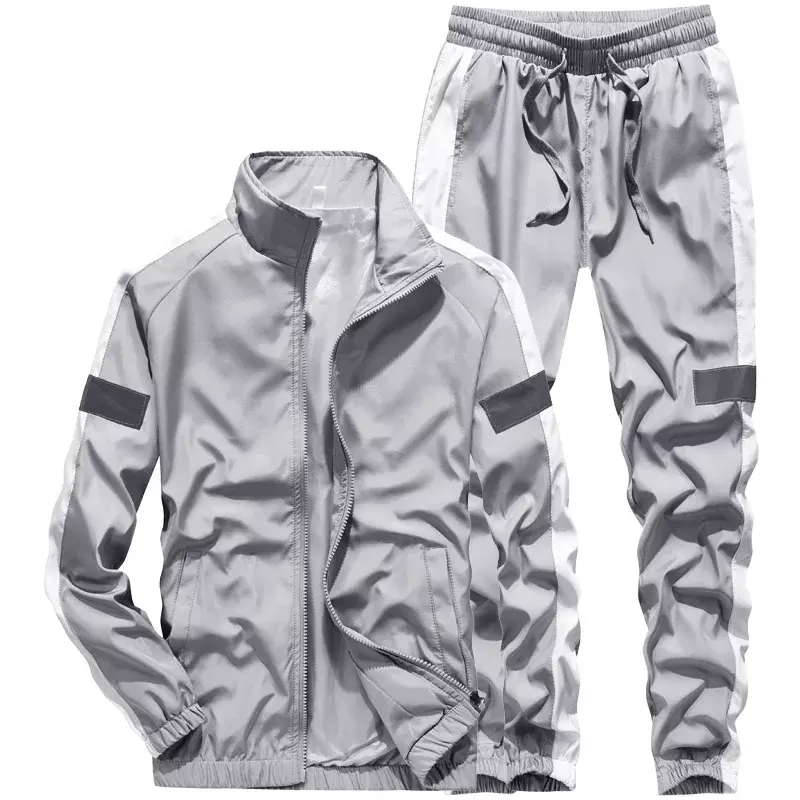 Set pakaian olahraga untuk pria, setelan 2 potong desain modis luar ruangan jaket Tracksuit + celana olahraga untuk pria musim semi musim gugur