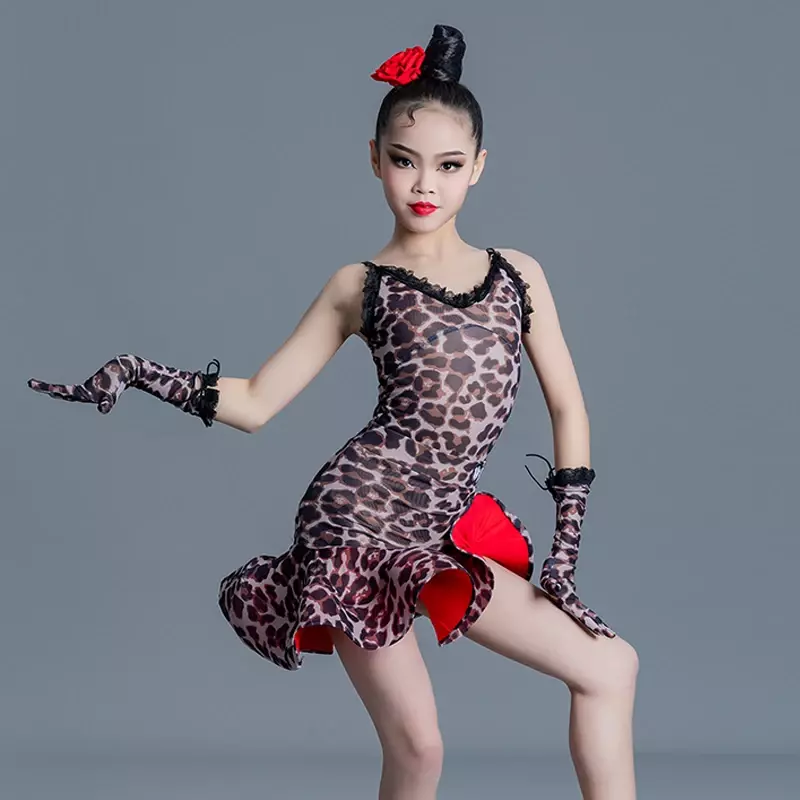 Mädchen Latin Leopard Kleid Latin Tanz wettbewerb tragen Salsa Tango Chacha Ballsaal Tanz kostüm Sommer Latin Tanz kleid