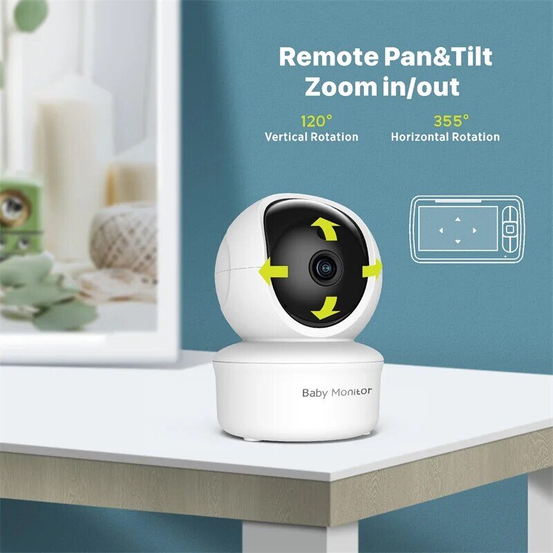 Babystar 5inch Video Baby Monitor with Remote Pan-Tilt-Zoom Camera and Audio.Two Way Talk VOX Mode Lullabies BabyPhone