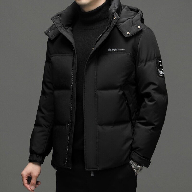Мужской зимний толстый пуховик с капюшоном и буквенным принтом, свободная и удобная теплая ветровка, мужская повседневная куртка