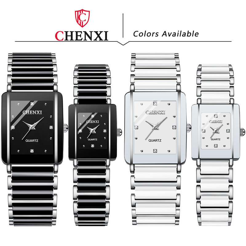 CHENXI 커플시계 여성용 남성 세라믹 유니크 팔찌 손목시계 패션 캐주얼 여성 사각시계 선물 사랑의 시계