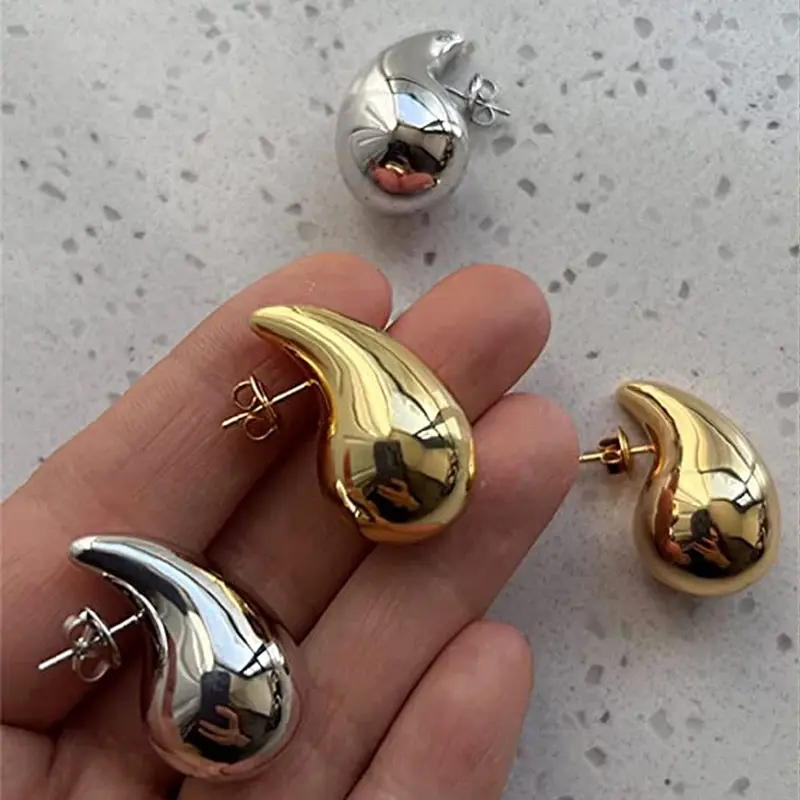 Chic berlebihan anting-anting tetesan air besar untuk wanita Dupes Chunky bentuk air mata baja tahan karat berlapis emas perhiasan telinga pernyataan