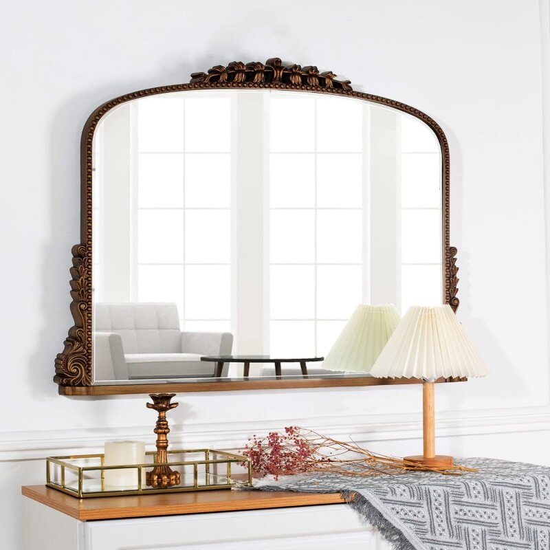 SHYFOY espejos dorados antiguos para decoración de pared, parte superior festoneada barroca, espejo Vintage decorativo para sala de estar, entrada