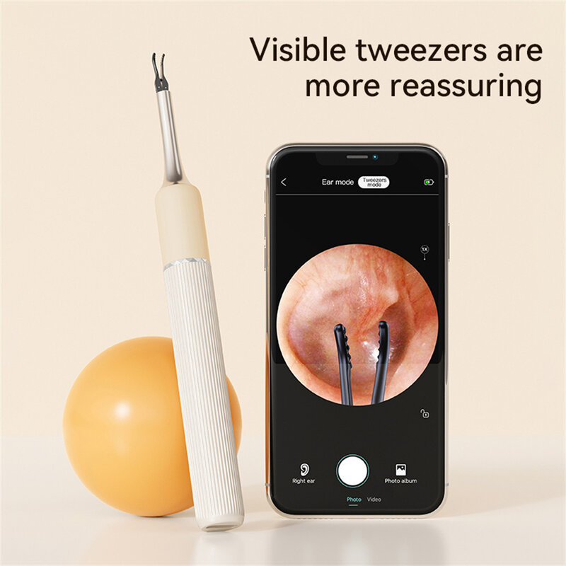 Wizualny środek do czyszczenia wosku z uszu endoskop 3.2mm kamera Len do czyszczenia uszu elektryczny otoskop do usuwania woskowiny 8MP HD piksele pęseta do uszu zestaw narzędzi