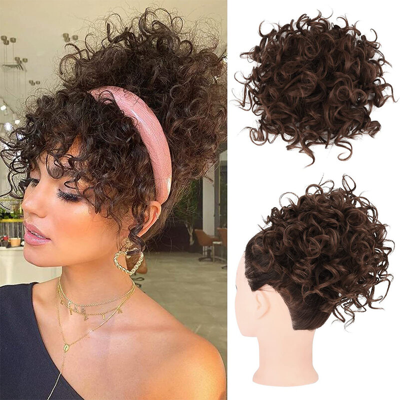 Large Puff Messy Hair Bun Elastic Drawstring Loose Wave Curly Ponytail Extension Synthetic Hair Chignon for Women Daily Use