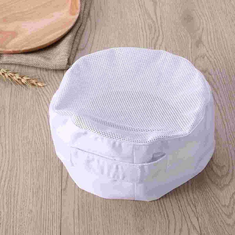 Topi koki katering profesional tengkorak jaring antilembap dengan tali dapat diatur-satu ukuran (putih)