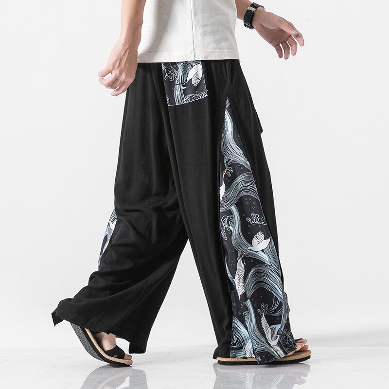 Брюки-султанки мужские/женские с широкими штанинами, уличная одежда в стиле Харадзюку, винтажные брюки в стиле пэчворк, весна-лето