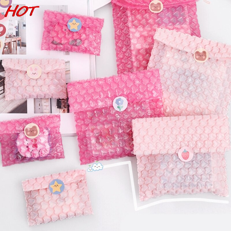 10PCS Ins Style Pink Thicken Heart Bubble Bags Girls Stationery Packing Bag Shockproof Envelope Mailer Courier Shipping Bags