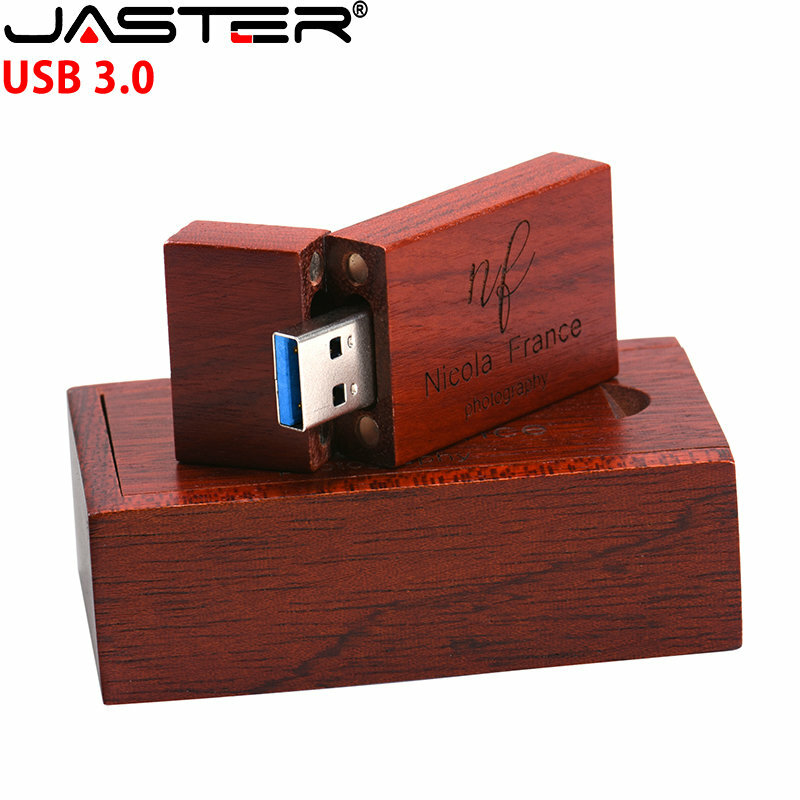 JASTER USB 3.0 Flash drive, pena drive kayu 128GB dengan kotak gratis logo Stik USB 64GB 32GB hadiah pernikahan kreatif 16GB 8GB U disk
