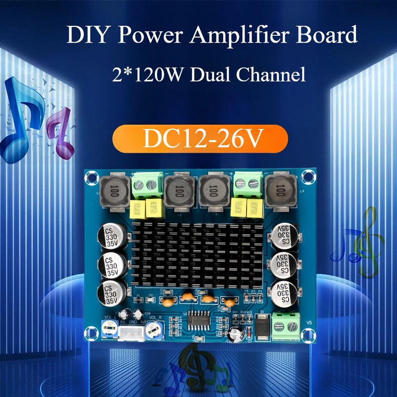 ซับวูฟเฟอร์240W Dual Channel Class D, แผงวงจรขยายเสียงดิจิตอล120W + 120W สเตอริโอ AMP DC 12V 24V สำหรับลำโพงทีวี